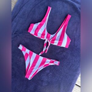 Pink/White stripe swimsuit, Small